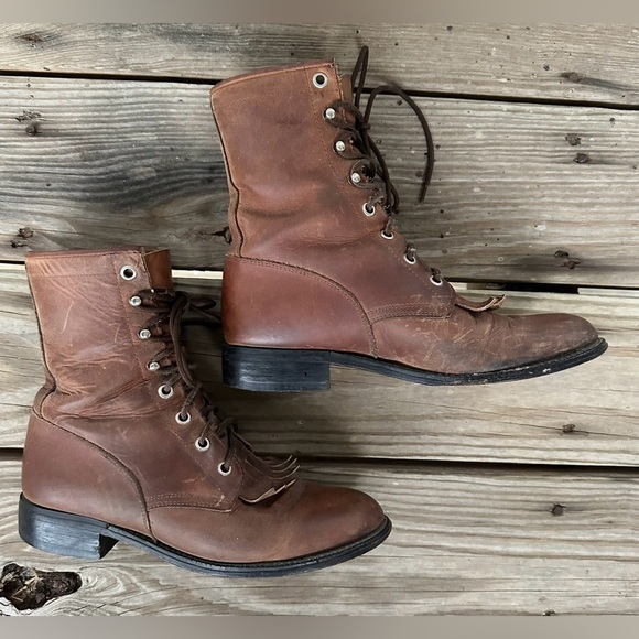 Tony Lama 7661 Brown Leather Women’s Lace-Up Roper Boots Size 6B Western Boho - Picture 3 of 10